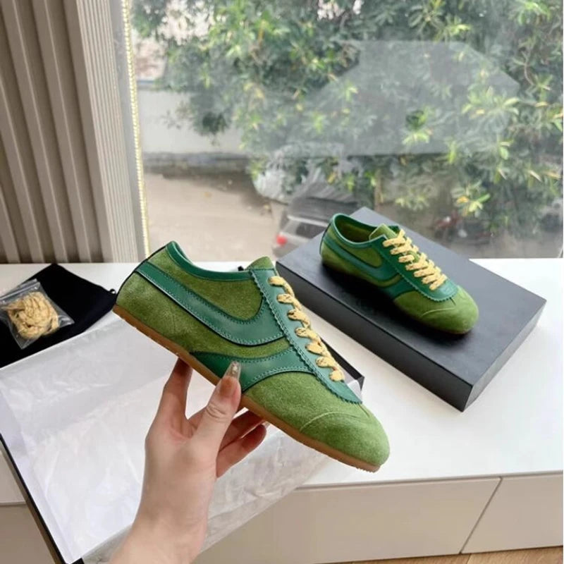 German Training Shoes Women 2025 New Genuine Leather Women Sneakers Flat Lace-up Retro Large Size Forrest Gump Shoes Women