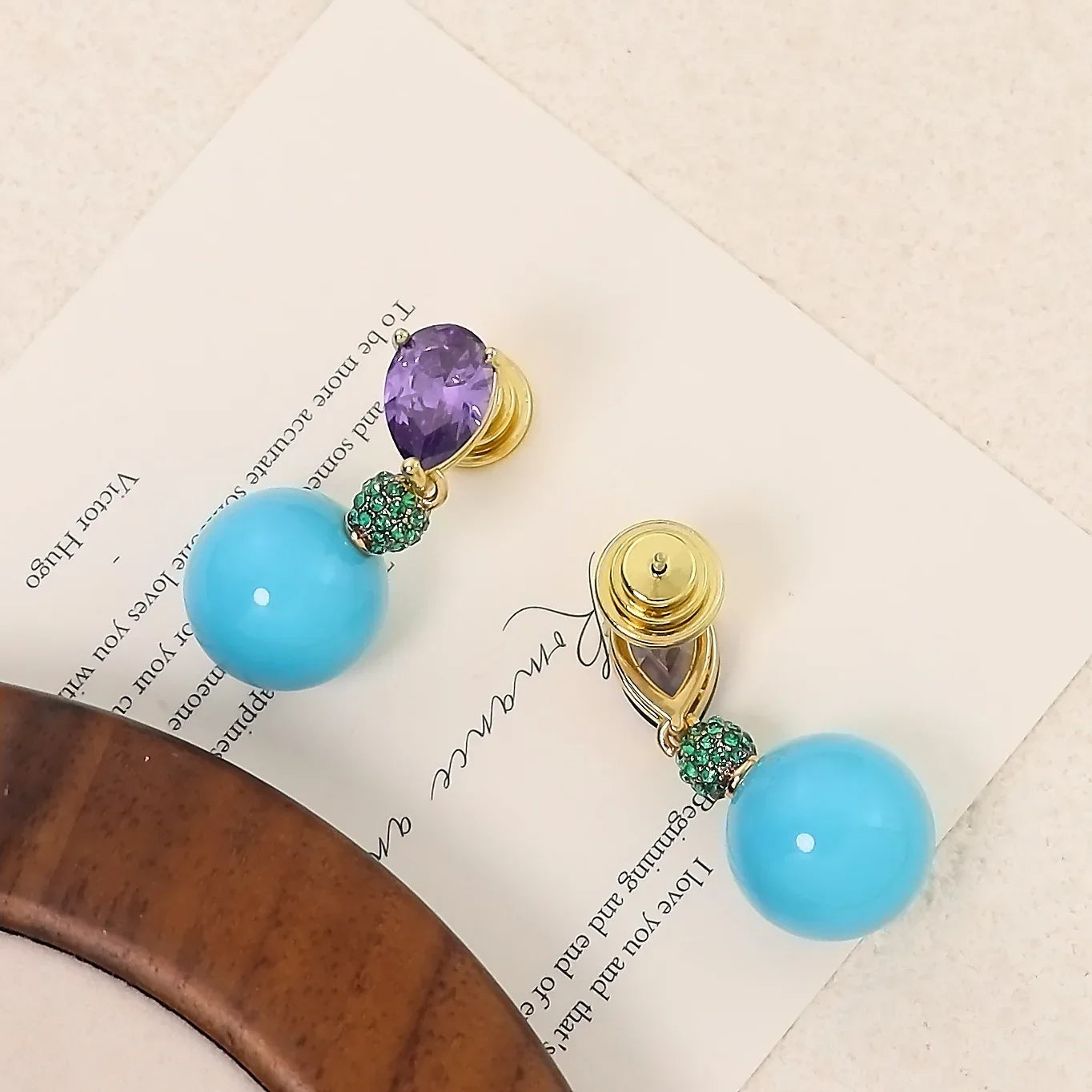 Elegant Purple Turquoise Zirconia Stud Earrings Fashionable Stylish Versatile High-End Feelings Bright Zircon Ear Jewelry
