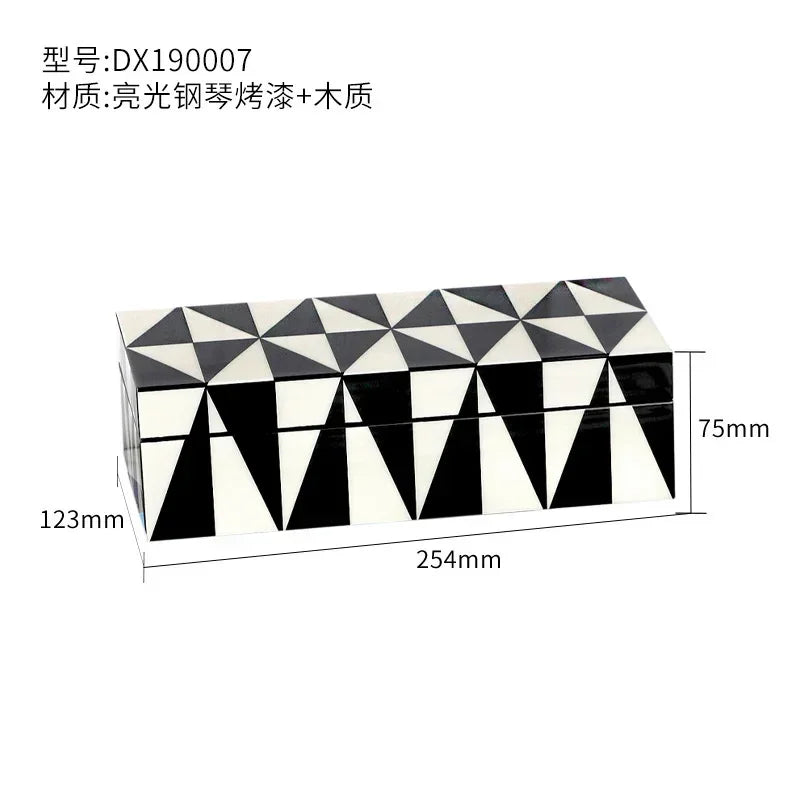 Elegant Glossy Piano Lacquer Home Decor Black White Stripes Jewelry Organizer Box Tray Display Stand Stylish Storage Decorative