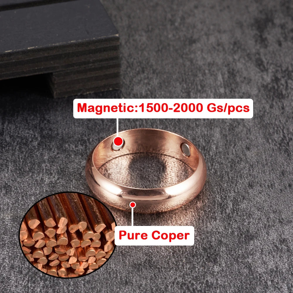 Vinterly Pure Copper Magnetic Rings for Women Men 6mm Health Energy Finger Open Cuff Adjustable Jewelry High Magnet Resizable