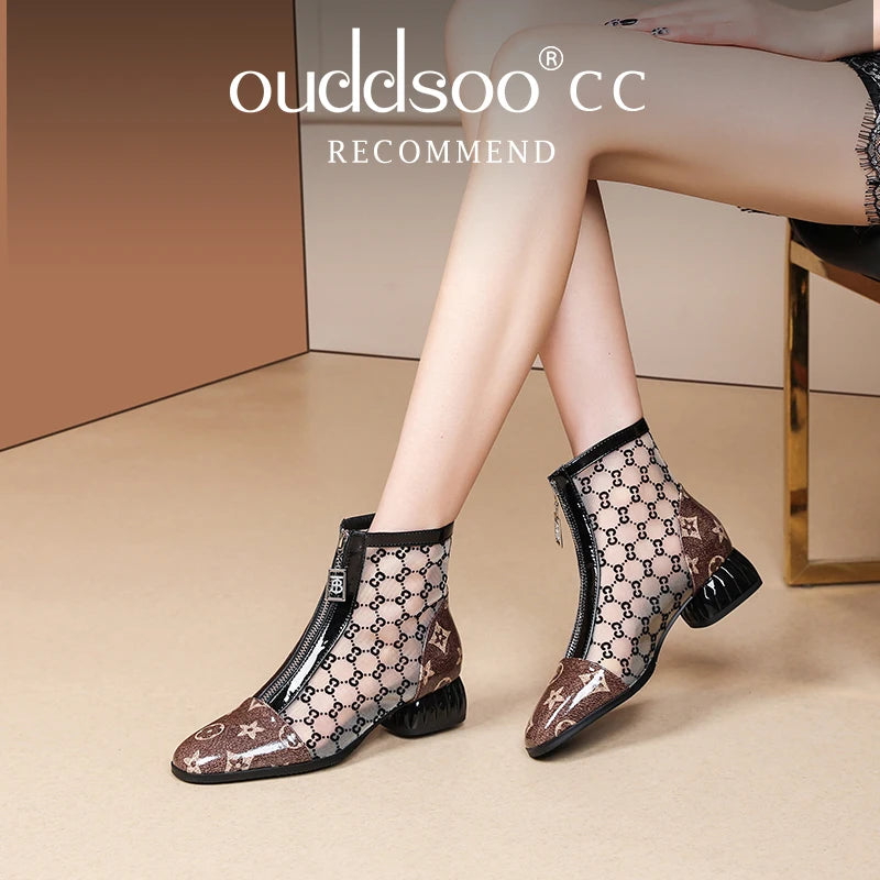 Super Trendy Mesh Boots Hollow Mesh Summer Sandals Pointed Toe Roman Women's Shoes35 to  43