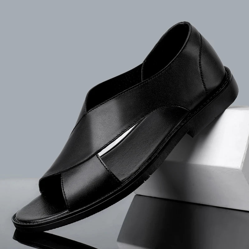 2023 New Genuine Leather Men's Sandals Flat Open Toe Rome Style Mens Sandalias Summer Breathable Beach Gladiator Sandals for Men