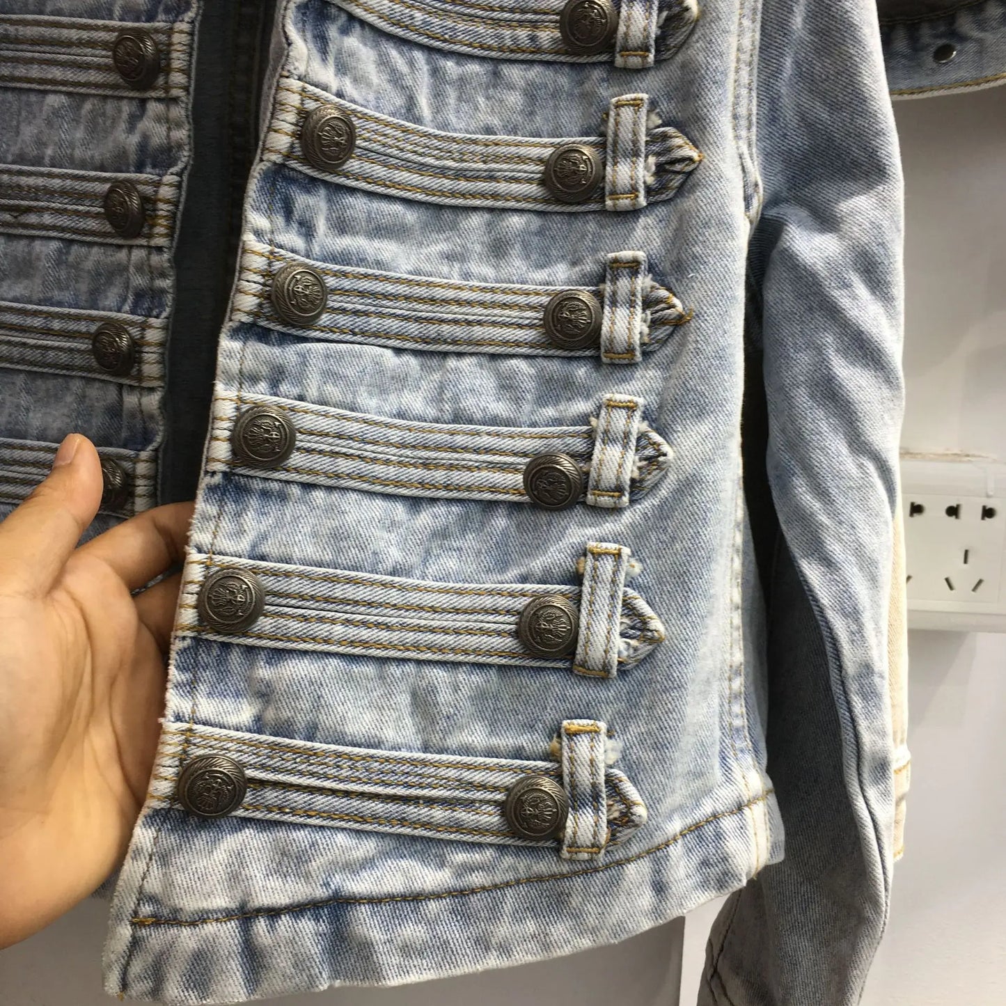 Retro Military Style Handsome Stand Collar Denim Jackets Female Double-breasted Wild Slim Short Denim Jackets Women Outerwear