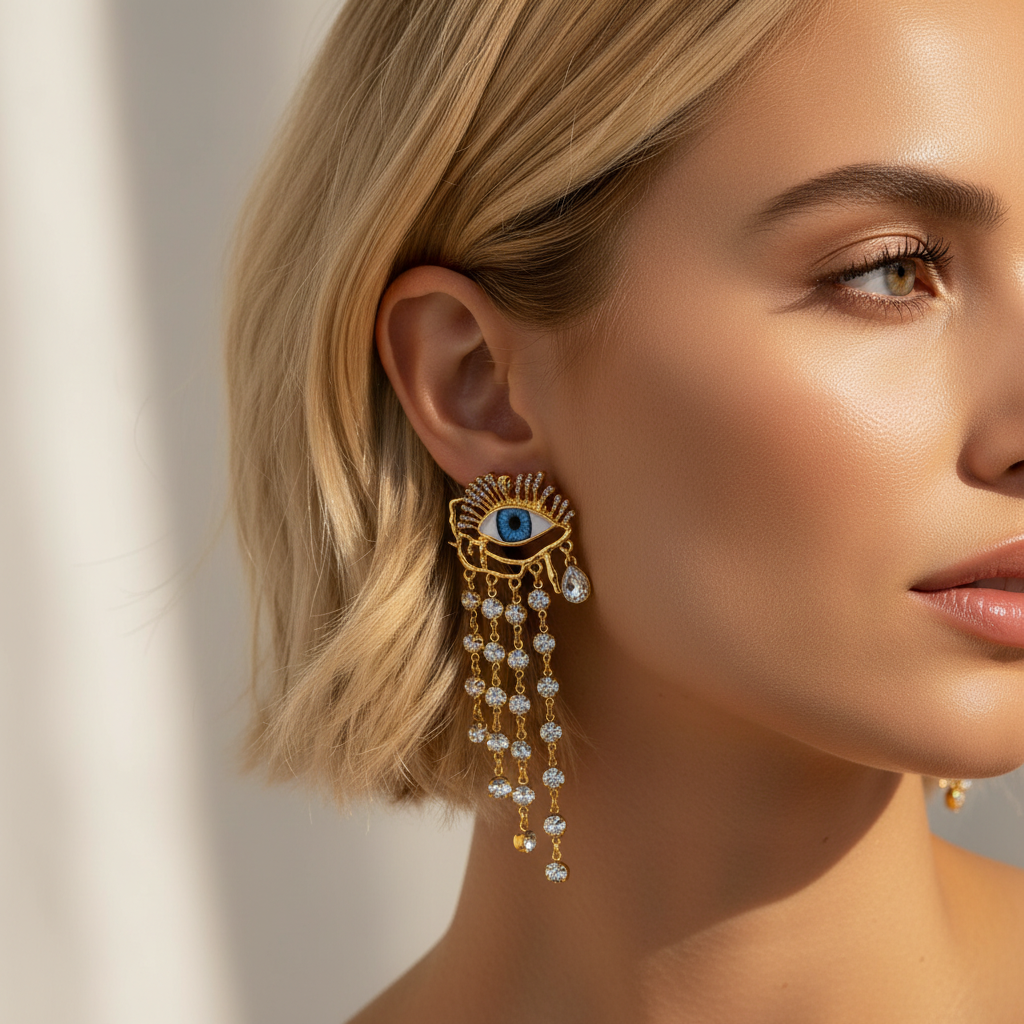 Baroque Style Metal Golden Plated Eyes Tassel Dangle Earrings For Women Fashion Jewelry Exaggerated Ears' Accessories