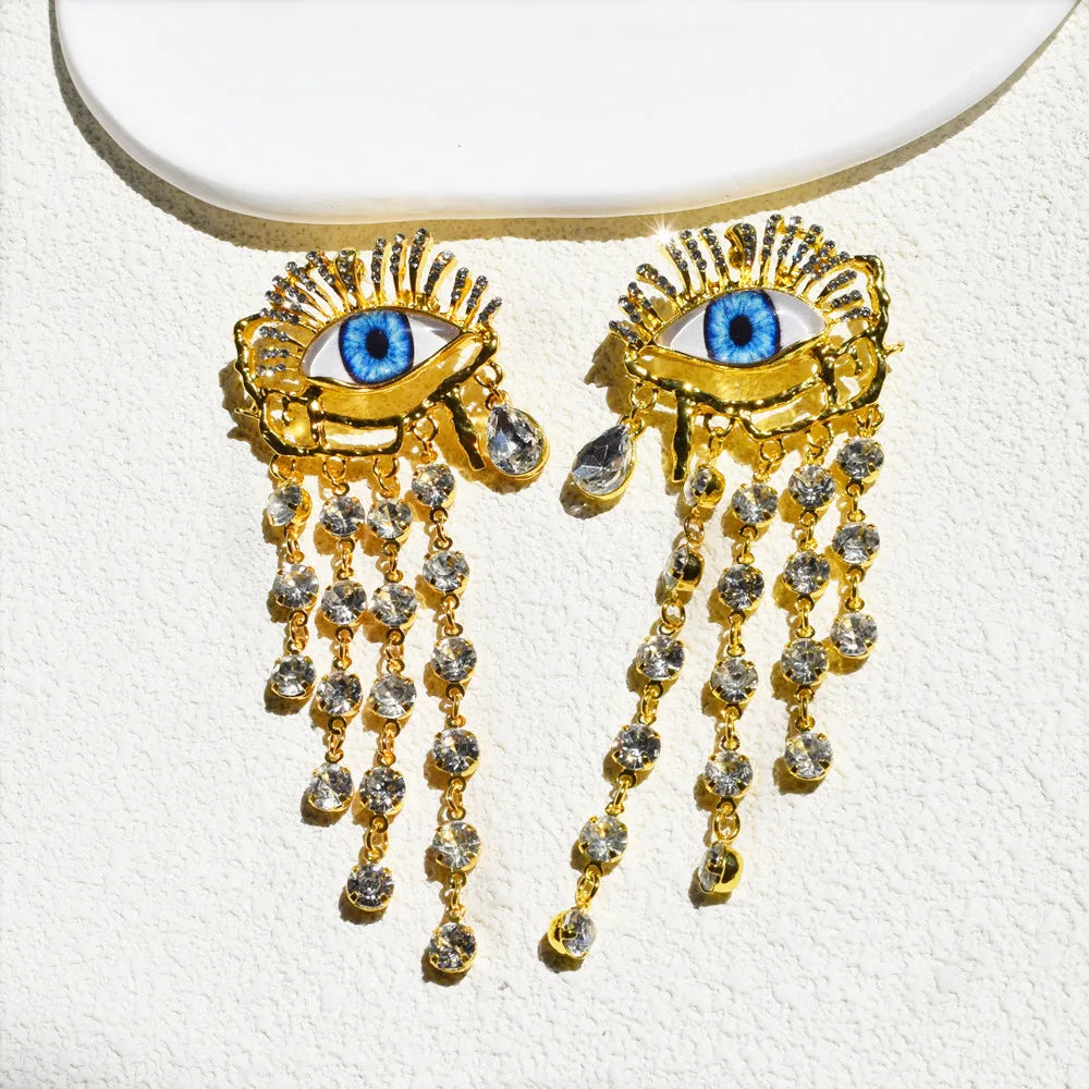 Baroque Style Metal Golden Plated Eyes Tassel Dangle Earrings For Women Fashion Jewelry Exaggerated Ears' Accessories