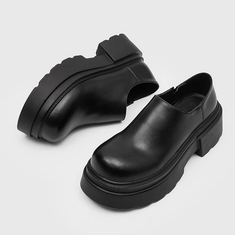 New Designer Mens Casual Leather Shoes Thick British Sole Male Business Footwear Fashion Platform Walking Shoes Non-Slip Loafers