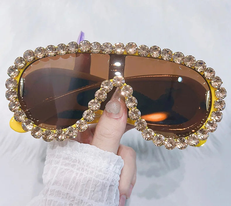 Shiny Diamonds Y2K Sunglasses Women Luxury Oversized One Piece Sun Glasses Goggle Female Trends Rhinestone Shades Eyewear UV400