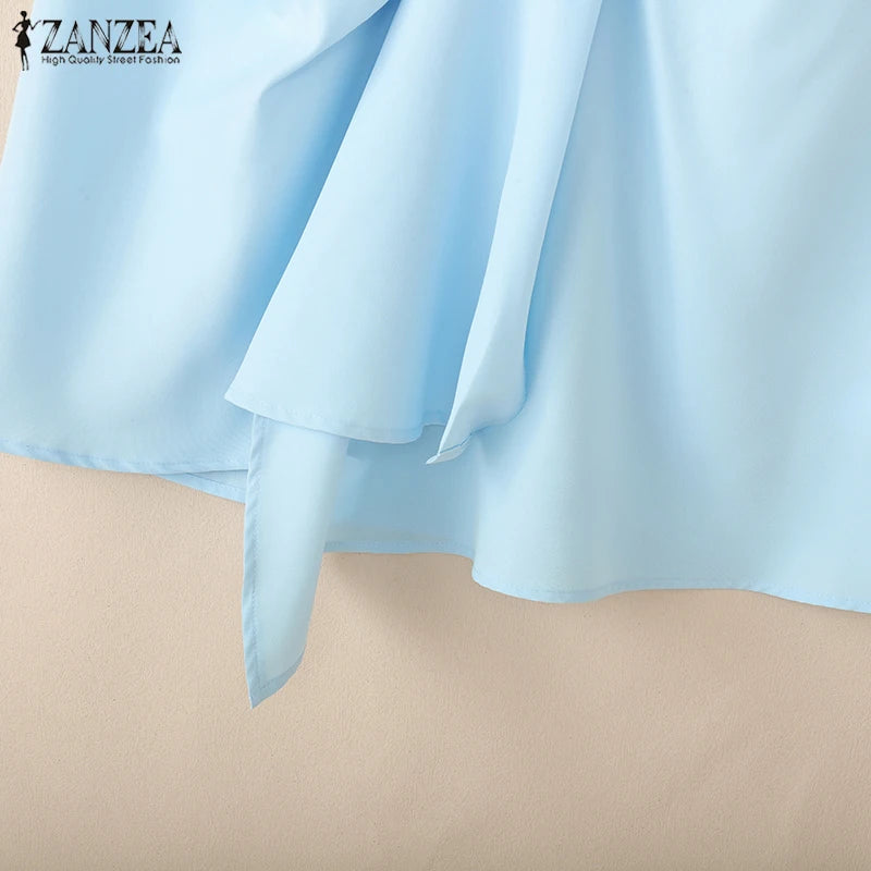 ZANZEA Trendy Pleated Design Women's Blue Tank Tops 2025 Summer Solid Color V-Neck Sleeveless Tops Streetwear 3 Colors S-3XL
