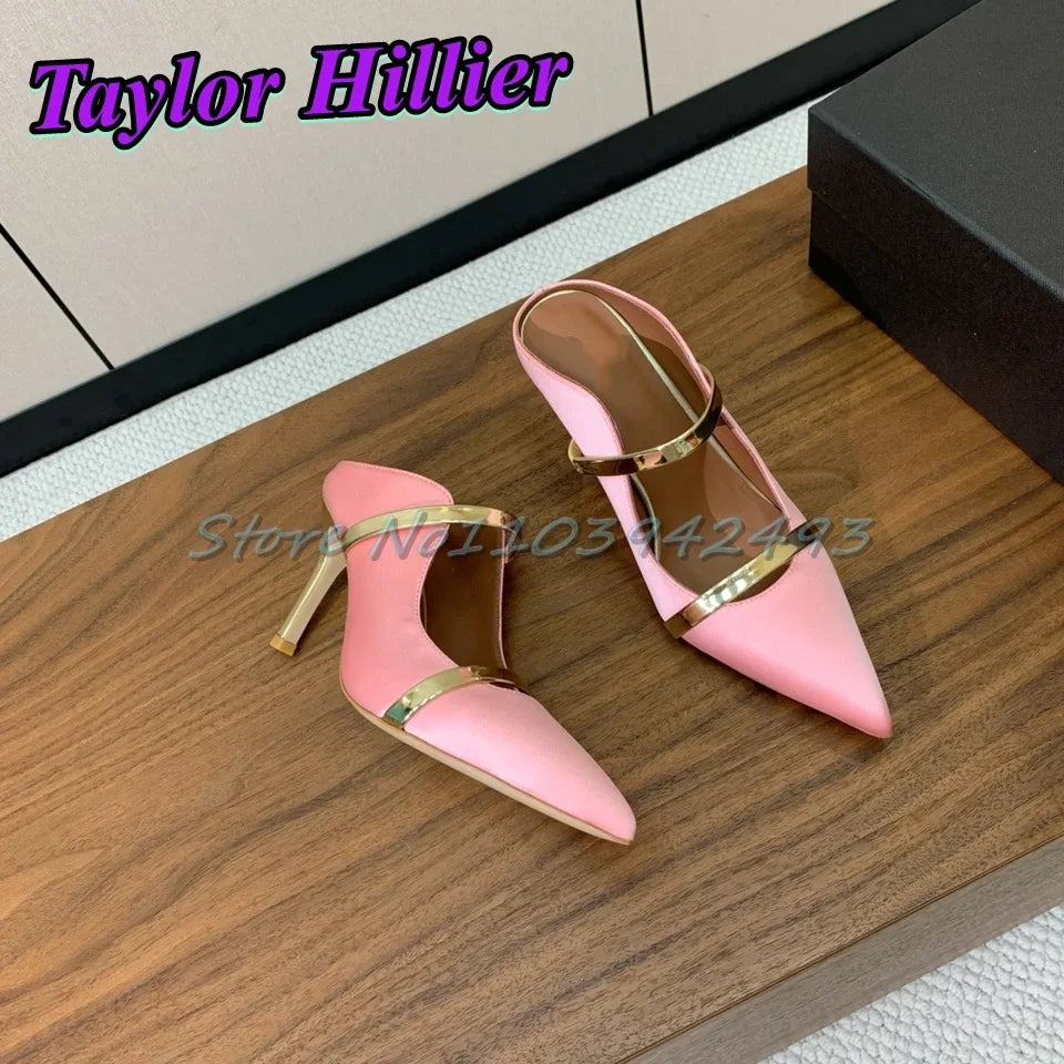 8.5CM Silver Heels Strappy Heeled Sandals Shallow Slip On Pull On Super High Heel Genuine Leather Sandalias Top Quality Size 41