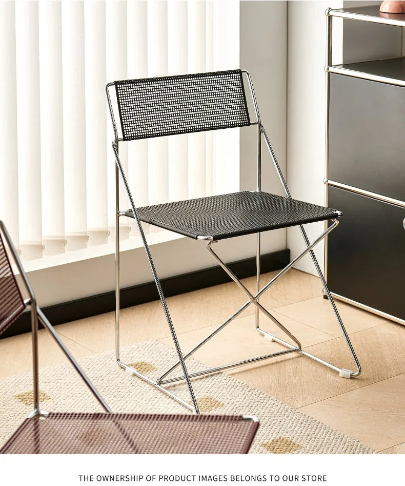 Korean Iron Dining Chair with Backrest Modern Minimalist Stackable Chair for Kitchen Designer Creative Metal Seat for Restaurant