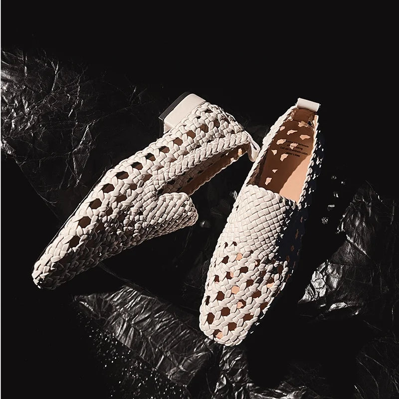 Hot Sale Genuine Leather Braided Sandals Women Low Heel Breathable Summer Loafers Sandals Female Leisure Sandals