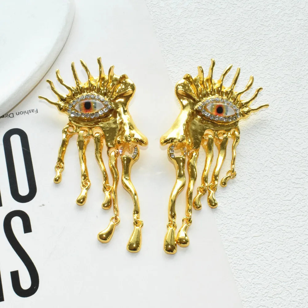 High Quality Metal Golden Plated Eyes Dangle Earrings For Women Jewelry New Arrival Fashion Exaggerated Lady Ears' Accessories