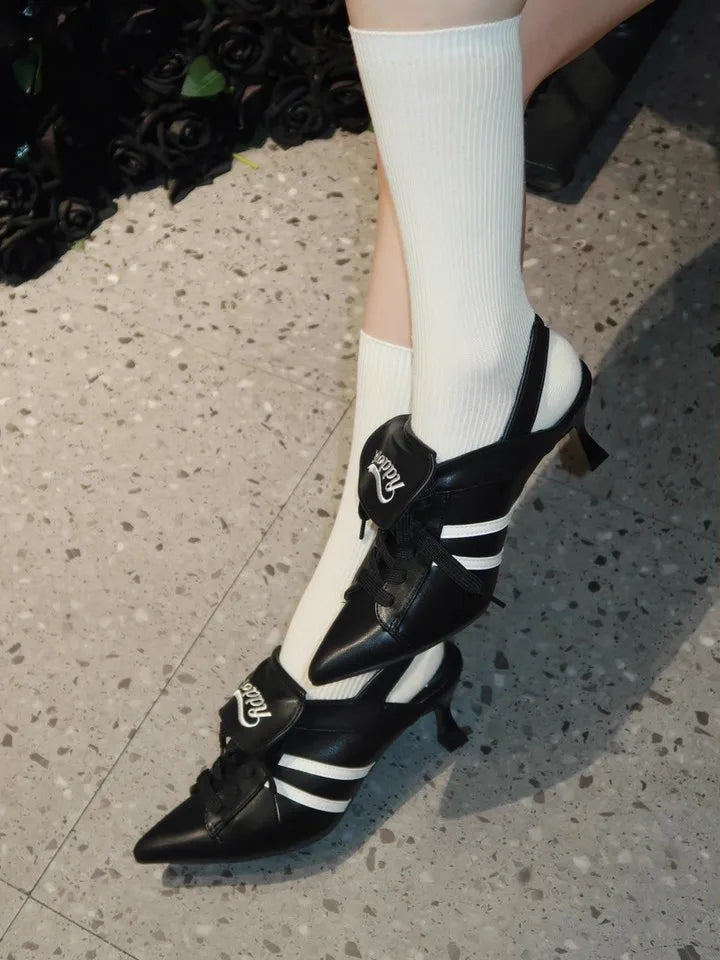 Niche Japanese Style Women's Sports High-heeles College Girls Pointed Mesh Strap Sport Single Shoes Strap Temperament High Heels