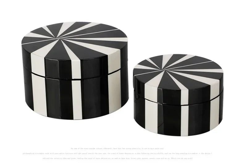 Elegant Glossy Piano Lacquer Home Decor Black White Stripes Jewelry Organizer Box Tray Display Stand Stylish Storage Decorative
