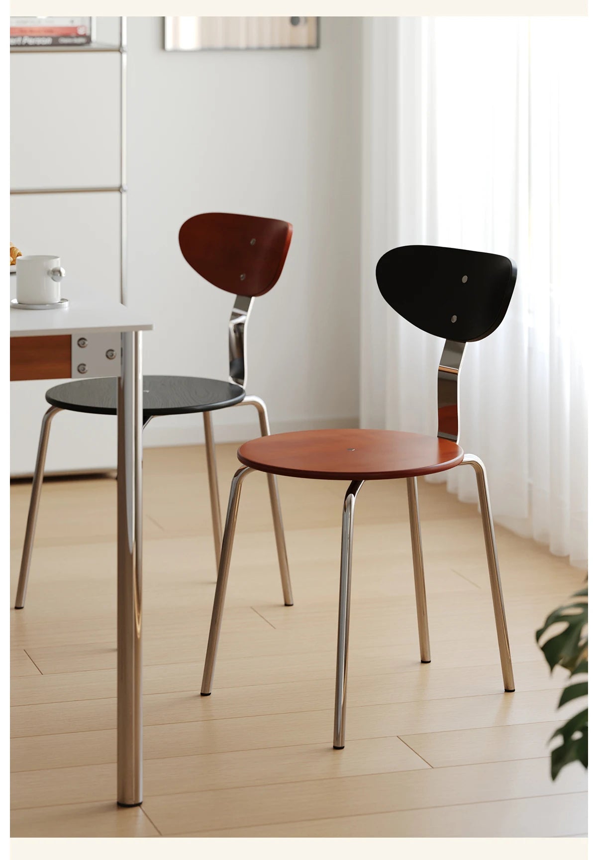 Mid-Century Solid Wood Chair Ergonomic Backrest Dining Desk Living Room Chair for Small Spaces Minimalist Home Furniture