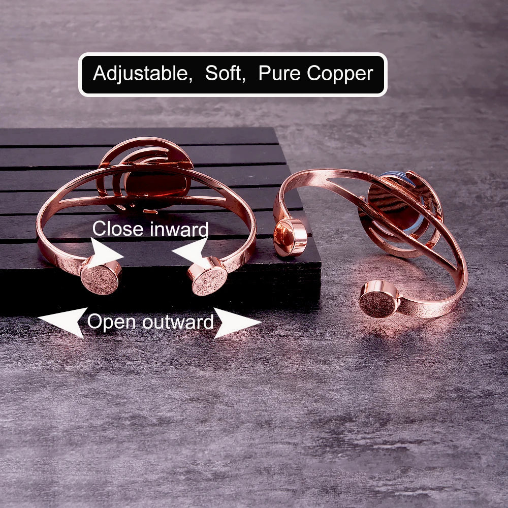 Vinterly Adjustable Magnetic Bracelet Pure Copper Brown Blue Stone High Magnet Arthritis Moon Sun Bangle Women Resizable Jewelry