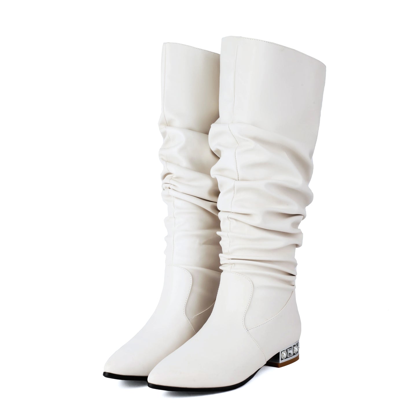 Women Winter Slouch Knee High Boots Golden Sparkly Crystal Boots