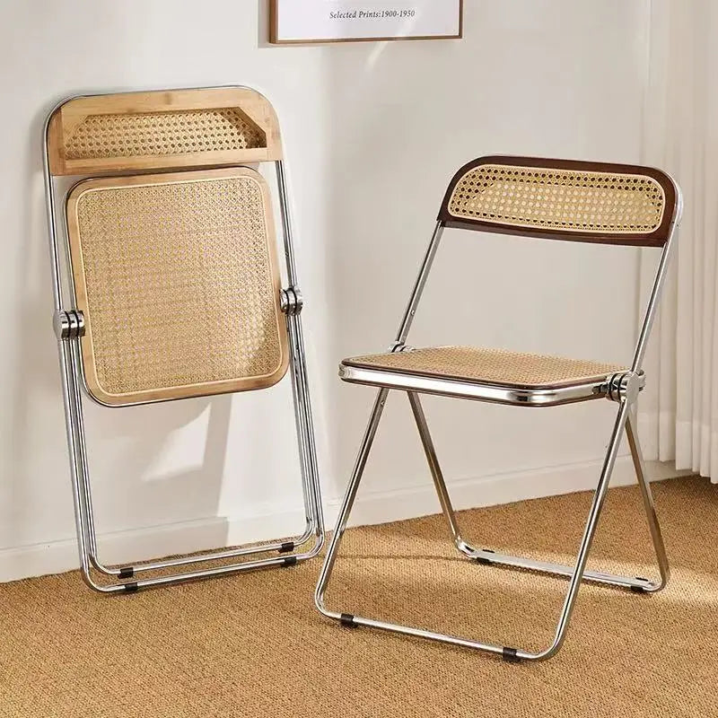 Nordic Rattan Home Comfortable Dining Chair Long Sitting Comfortable Chairs Creative Folding Chair Leisure Retro Backrest Stools