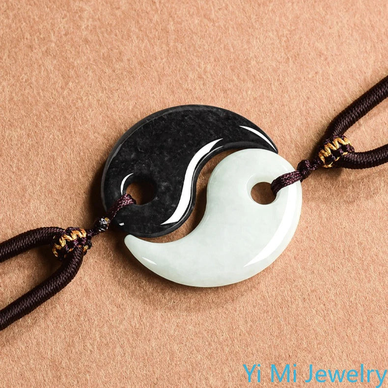 1 set of Burmese A-grade Jade Tai Chi Jade Pendant Fashionable Feng Shui Couple Necklace Fashionable Jewelry Holiday Gift