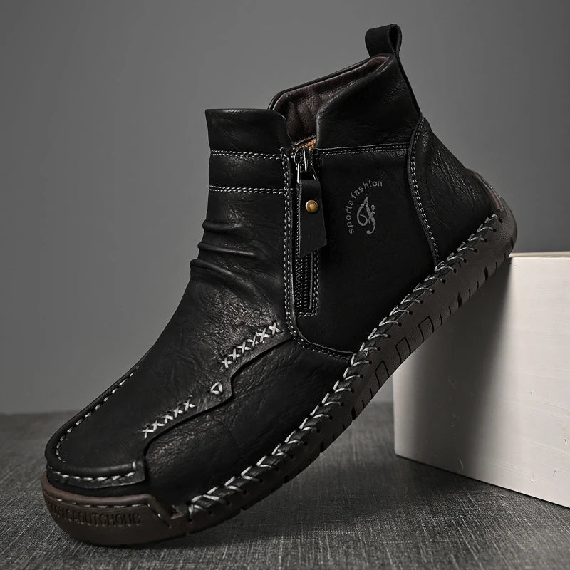 Men's Shoes Genuine Leather Luxury Slip on Shoe Handmade Ankle Boots Comfortable Timeless Winter Fashion Mid Cut Handmade Zipper Shoes