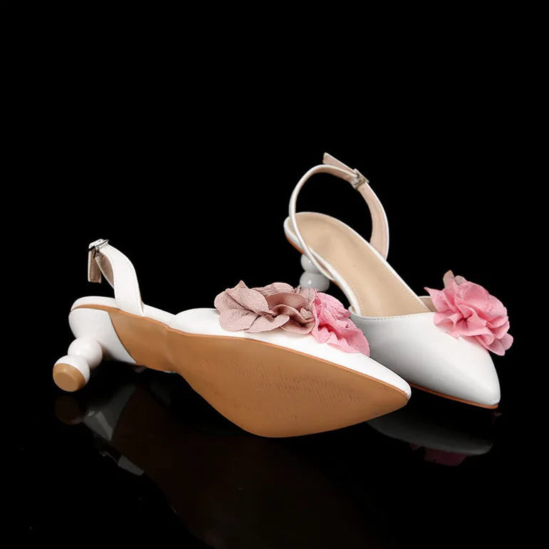 Fashion Flowers Mixed-colors Slingbacks Women Pumps Elegant Pointed toe 5cm High heels Spring Summer Gilrs Party Banquet Shoes