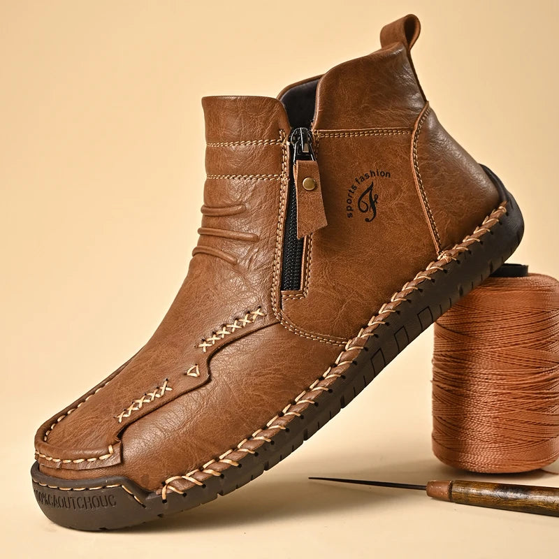 Men's Shoes Genuine Leather Luxury Slip on Shoe Handmade Ankle Boots Comfortable Timeless Winter Fashion Mid Cut Handmade Zipper Shoes