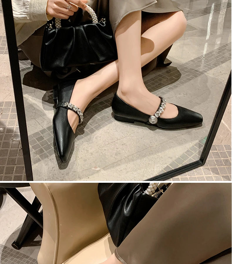 Ods Women Crystal Mules Flats Slippers Designer Sandals 2025 Dress Square-toe Leather Slides Summer Slingback Buckle De Mujer