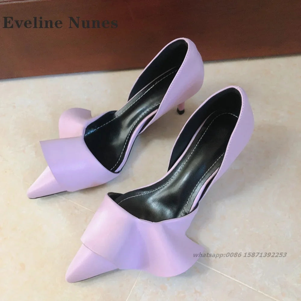 Ruffles Patent Leather Women Sandals Pointed Toe Stiletto Cover Heel Side Air High Heels Mixed Colors Slip On Shallow Shoes Sexy