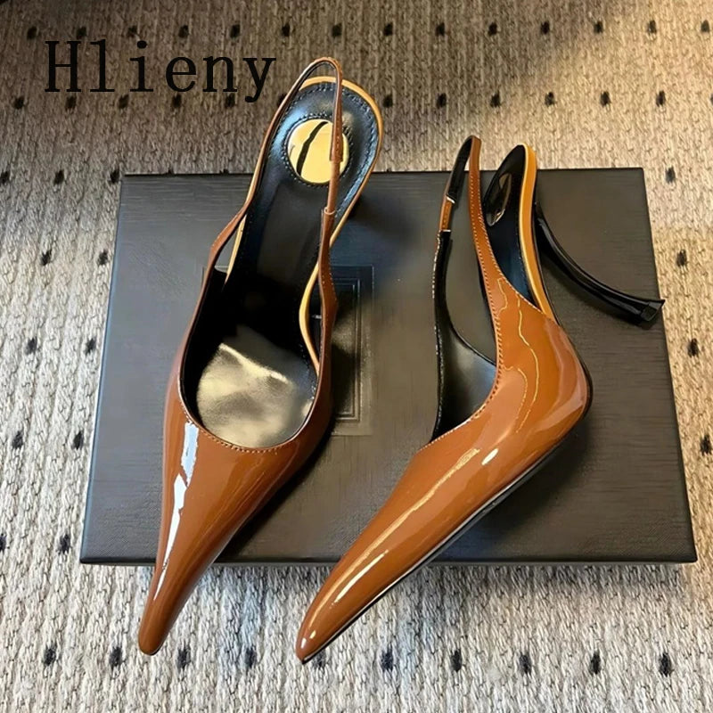 Hlieny Fashion Strange Style High Heels Sandals Sexy Pointed Toe Patent Leather Stiletto Shoes Women Pumps Zapatos De Mujer