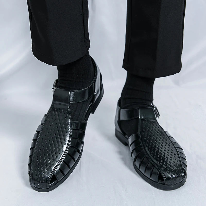 Brand's New Men's Summer Oversized Breathable Sandals Retro Pointed Men's Fashion Trend Hollowed Out Comfortable Leather Shoes