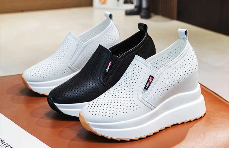 Fujin 10cm Women Summer Breathable Casual Sandals Platform Wedge Fashion Ins White Genuine Leather Chunky Sneaker Hollow Shoes