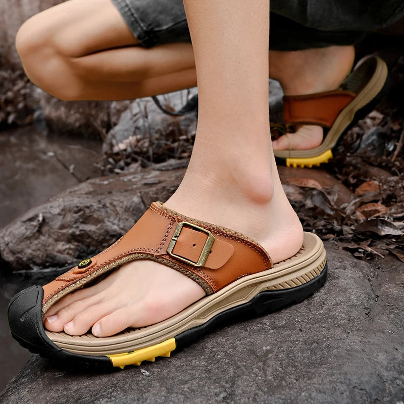 Genuine Leather Sandals Men Breathable Summer Shoes Man Waterproof Outdoor Men Sandals Antiskid Beach Sandals Footwear