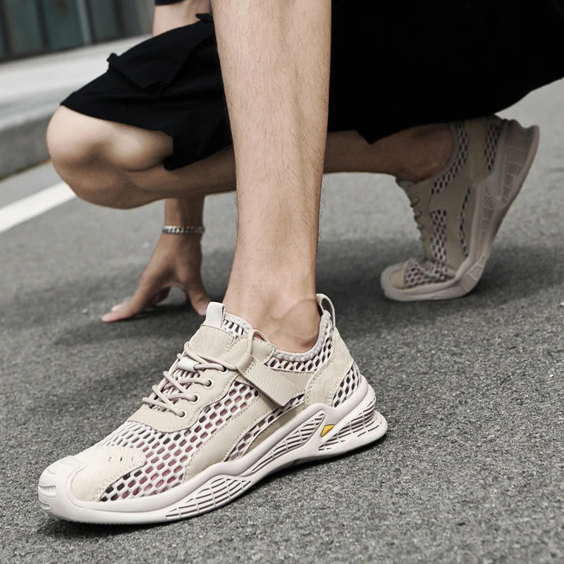 Breathable Men Casual Mesh Shoes Lightweight Summer Flats Comfortable Driving Shoes Simple Style Outdoor Walking Shoes Sneakers