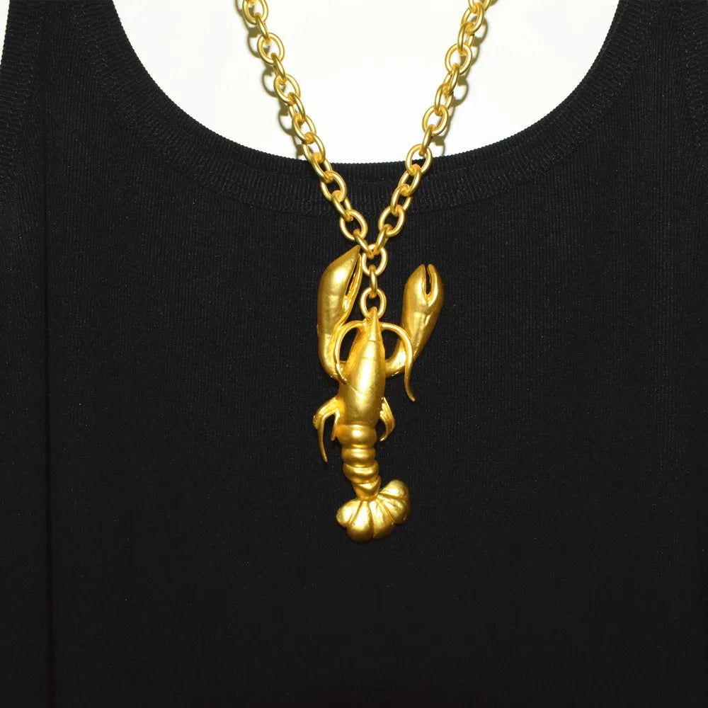 New Brand Fashion Show Metal Alloy Lobster Pendant Necklace For Women Jewelry Trendy Girls' Sweater Chain Necklace Accessories