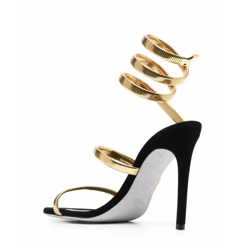 Star style Sexy Narrow band Coiled-strap Women Sandals Fashion Summer Stiletto High heels Gladiator Sandals Party Prom Shoes