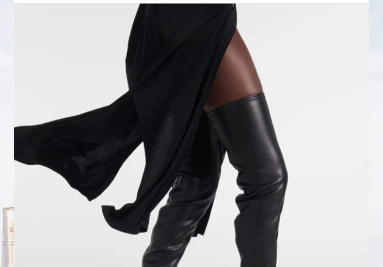 Ods Luxury Brand Black High Boots Women Heels Over the Knee Boot Sexy Zipper Nightclub Ladies Long Latex Shoes Big Size4143 4546