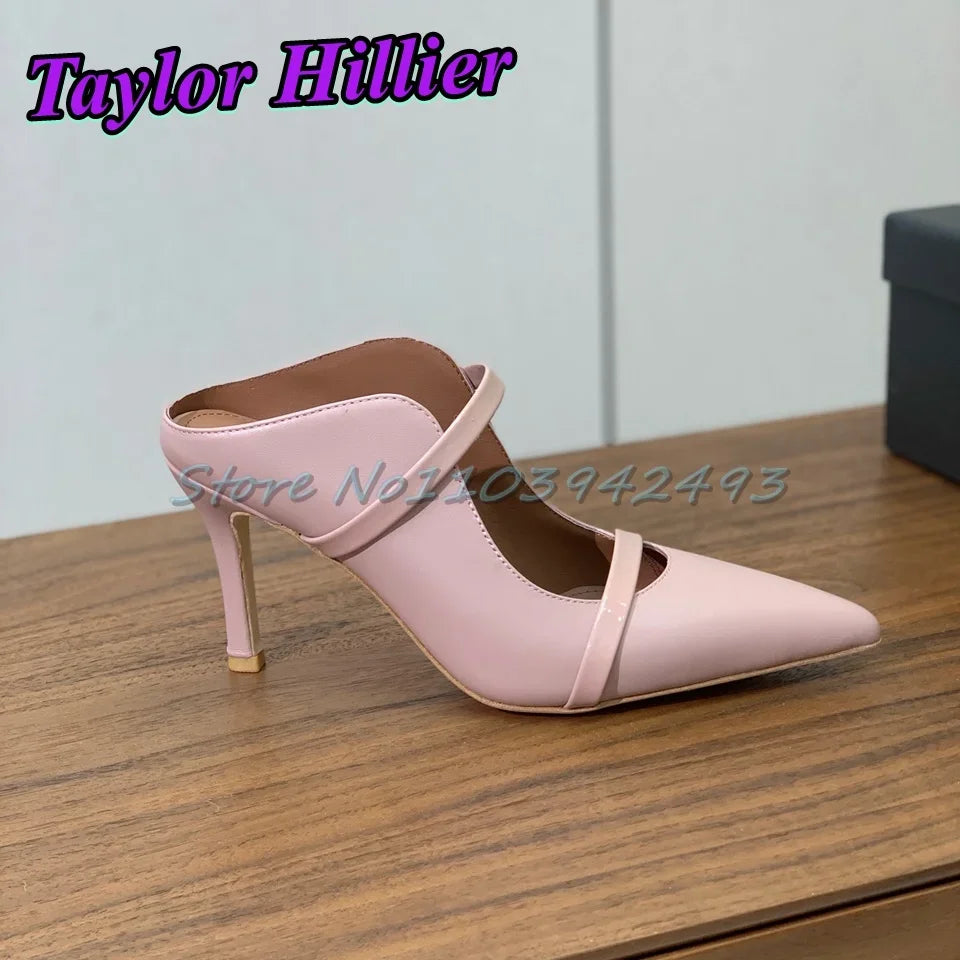 8.5CM Silver Heels Strappy Heeled Sandals Shallow Slip On Pull On Super High Heel Genuine Leather Sandalias Top Quality Size 41
