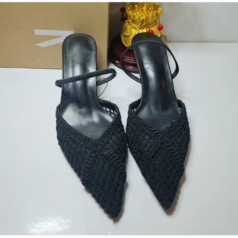 Ins style Fashion Weave Hollow out Women Pumps Summer Fashion Slingbacks Office Lady Thin High heels Elegant Party Prom Shoes