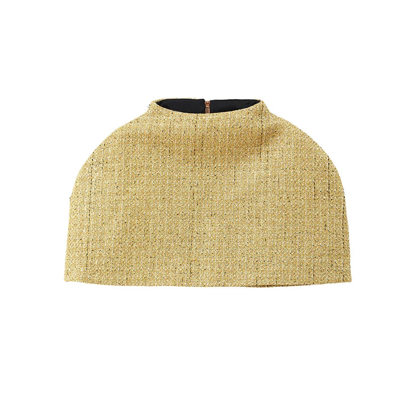 Elegant Chic Gold Sparkle Capelet Top Shiny Tweed Shoulder Wrap Turtleneck Short Cloak New Lady Evening Club Party Tops 2026