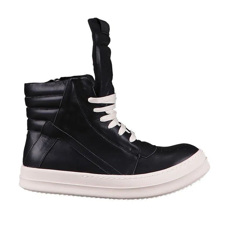 Men's Casual Shoes Genuine Leather Shoes for Women Owen Geo Black Solid Sneakers Lace-up Men's Shoes