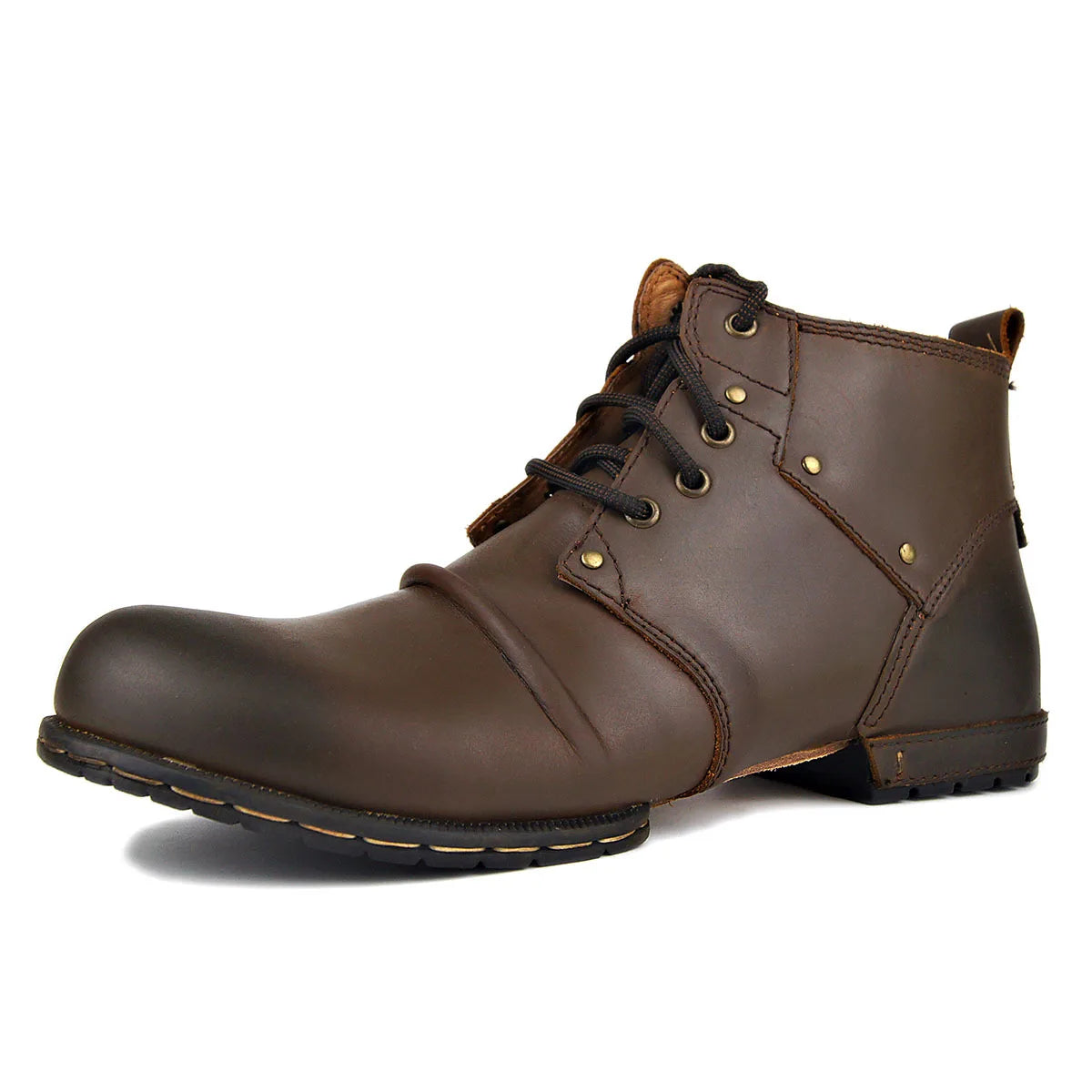 High Top Lace-Up Boots Men's Round Head Casual Leather Shoes Male Handmade Luxury Commuter High Quality Outdoor Men's Shoes