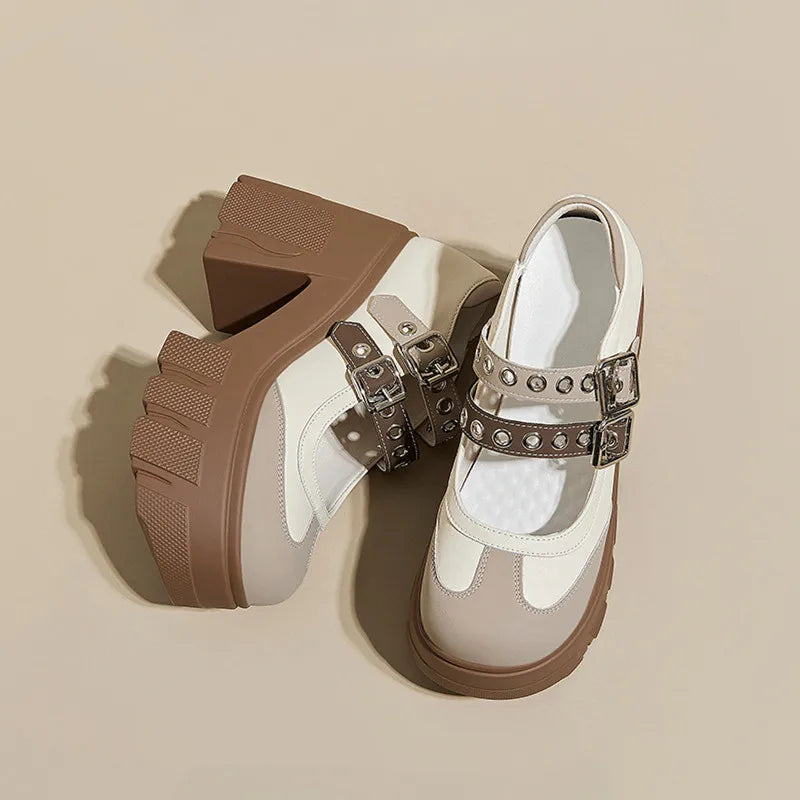 Rivet Strap Buckle Lolita Mary Janes Women Pumps Spring Summer Casual Platform Wedges 11cm High heels Girls Chunky Shoes