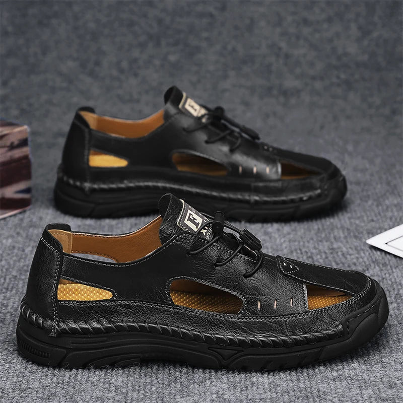 Summer Classic White Soft Bottom Handmade Stitching Beach Men's Shoes Outdoor Men's Comfortable Hollow Breathable Casual Shoes