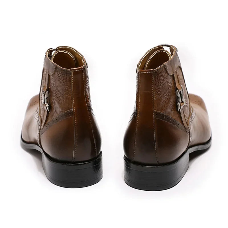 Luxury men's genuine leather ankle boots stylish lace-up pointed toe formal shoes for wedding office basic men's shoes
