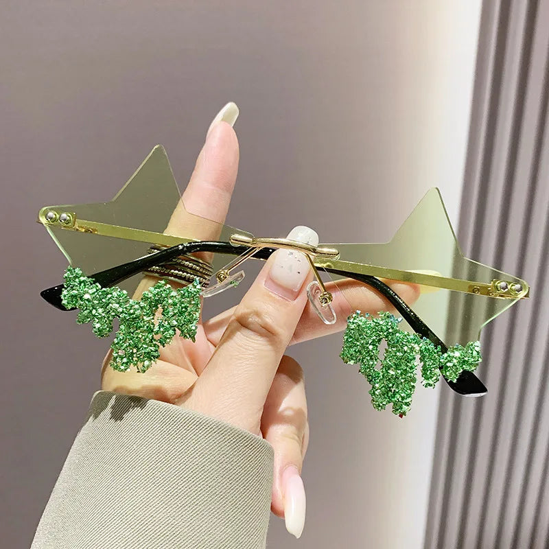 Shiny Luxury Diamonds Sunglasses Women Men Trends Punk Rimless Sun Glasses Female Personality Rhinestone Eyewear Shades UV400