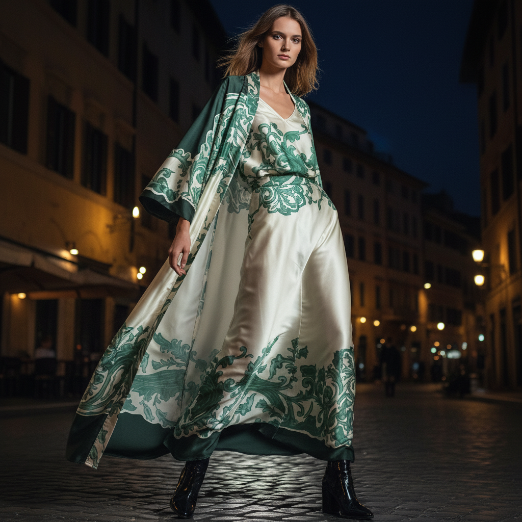 Retro positioning printed long cardigan+vest three piece set 2026 spring women's clothing+loose pants skirt fashion set