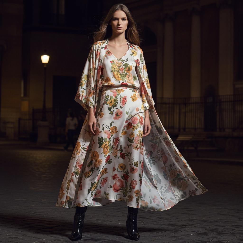 Retro positioning printed long cardigan+vest three piece set 2026 spring women's clothing+loose pants skirt fashion set