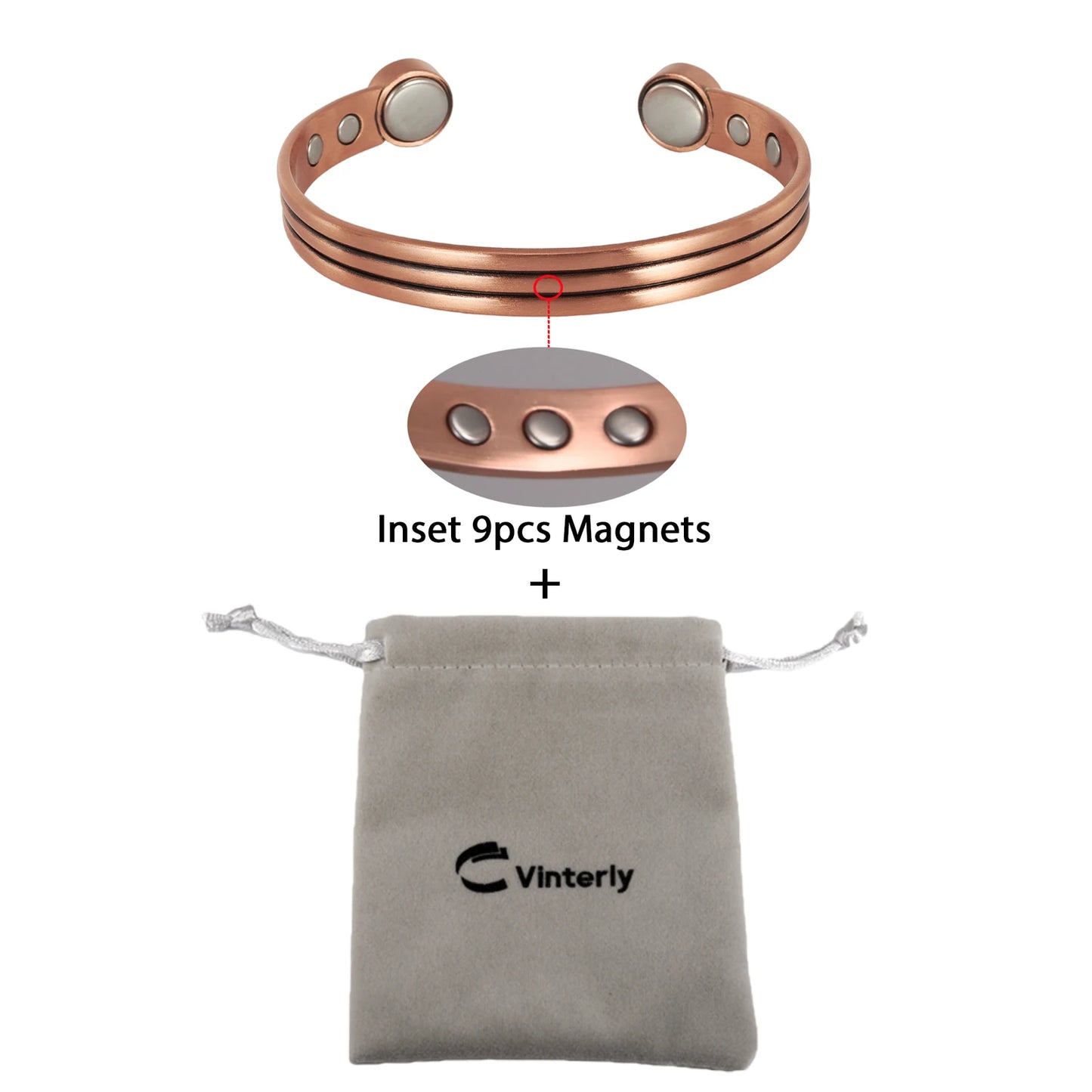 Vinterly Pure Copper Bracelet Men Women Adjustable Vintage Stripe Magnetic Bangle Arthritis Health High Magnet Jewelry Resizable