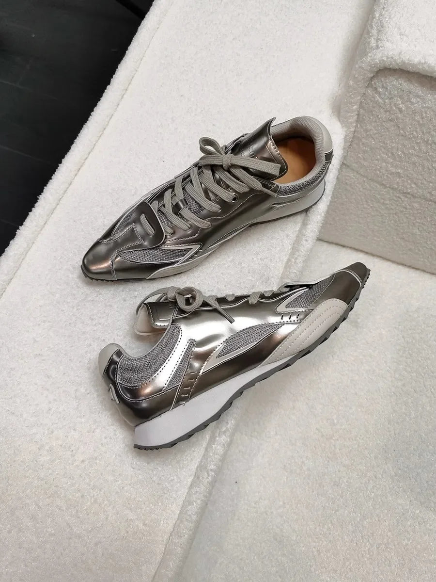 Trendy Pointed Toe Sport Shoes Heightening Gold And Silver Thread New Small Audience Design for Adult Women Summer Casual Shoes