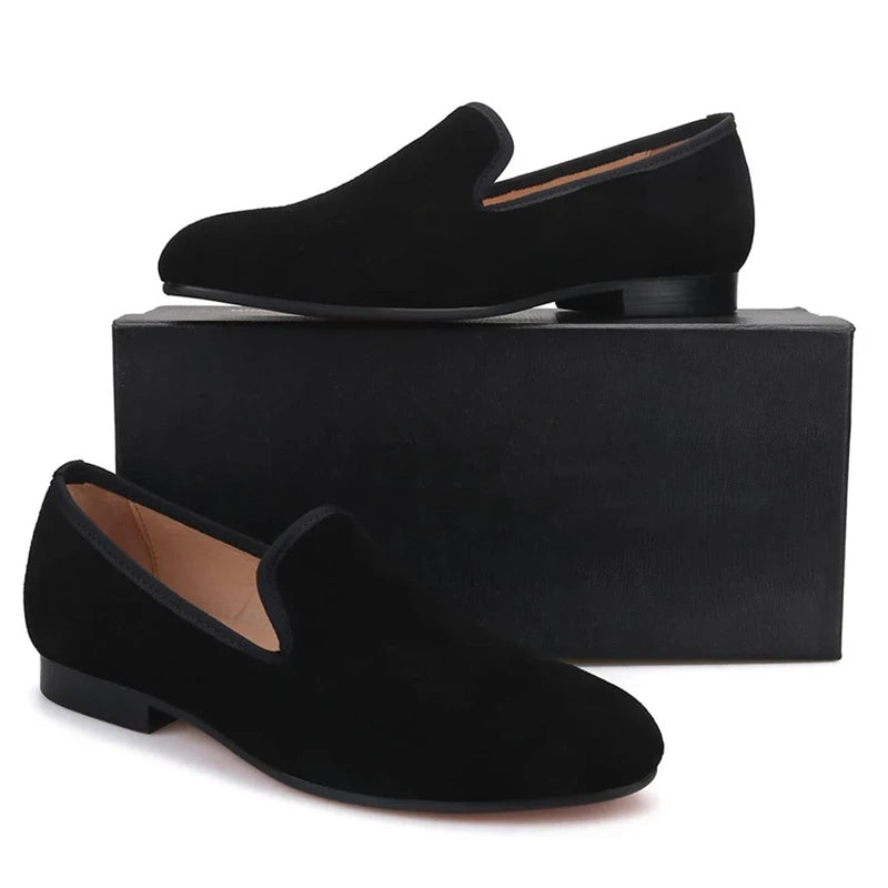 New In Red Bottom Shoes for Men Loafers Flock Solid Slip-On Party Men Dress Shoes Size 38-48 Free Shipping Men Shoes